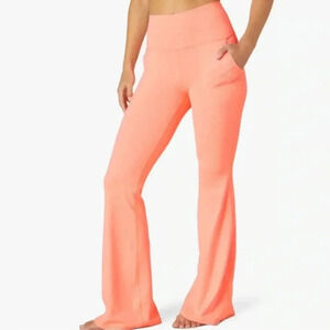 Beyond Yoga 187 Heather Rib All Day Flare Pant in Peach Sorbet size M